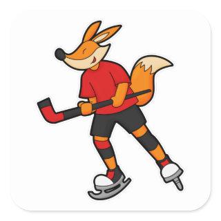 Fox at Ice hockey with Ice hockey stick Square Sticker