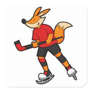 Fox at Ice hockey with Ice hockey stick Square Sticker