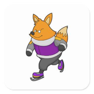 Fox at Ice skating with Ice skates & Glasses Square Sticker