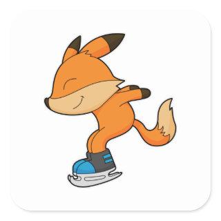 Fox at Ice skating with Ice skates Square Sticker