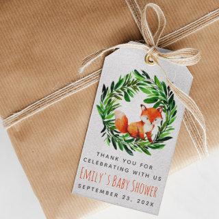 Fox Baby Shower Cute Woodland Watercolor Greenery Gift Tags