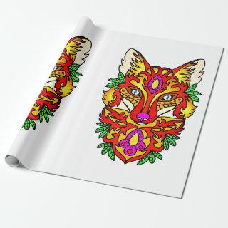 Fox boho abstract art wolf red purple white