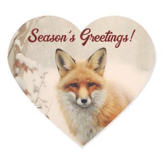 Fox in the Snow Heart Sticker