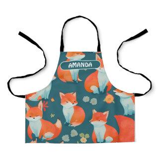 Fox Watercolor Colorful Personalized Pattern Apron