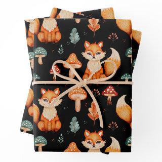 Fox, Wild Forest Mushrooms, Autumn Leaves   Sheets