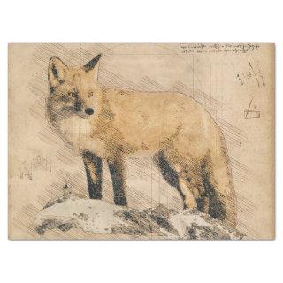 Fox Wildlife Retro Drawing Tissue Paper