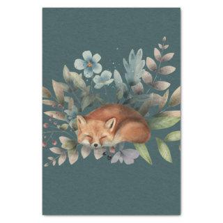 Fox With Flowers Cute Woodland Animal Art Painting Tissue Paper