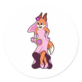 Fox with Wedding dress & Bunch of Flower Classic Round Sticker