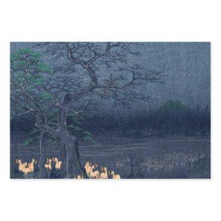 Foxes at Night Shrine Vintage Ukiyo-e Japanese Art  Sheets