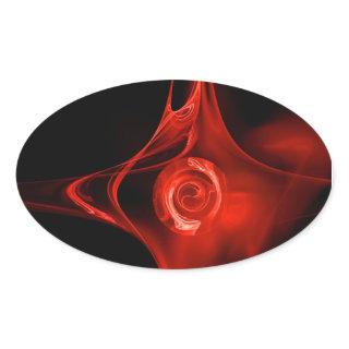 FRACTAL ROSE , red ,black Oval Sticker