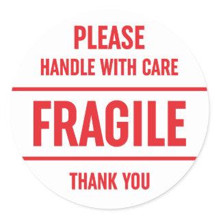 Fragile Handle With Care Warning Classic Round Sticker