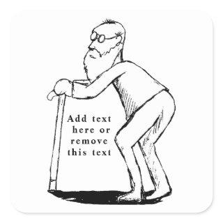Frail Old Man With Cane Sketch Square Sticker