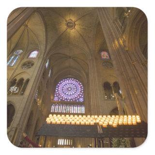 France, Paris. Interior of Notre Dame Cathedral. Square Sticker