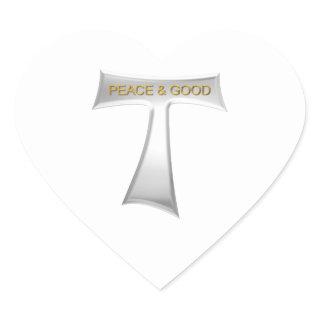 Franciscan Tau Cross Peace and Good Silver & Gold Heart Sticker
