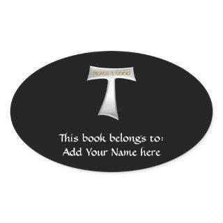 Franciscan Tau Cross Peace and Good Silver & Gold Oval Sticker