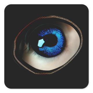 Freaky Blue Zippered Eye Halloween Scary Square Sticker
