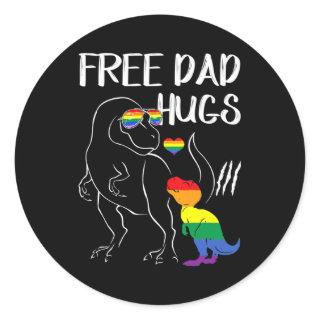 Free Dad Hugs LGBT Pride Dad Dinosaur Rex  Classic Round Sticker