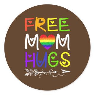 Free Mom Hugs Rainbow Heart LGBT Pride Month  Classic Round Sticker