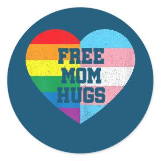 Free Mom Hugs With Rainbow And Transgender Flag Classic Round Sticker