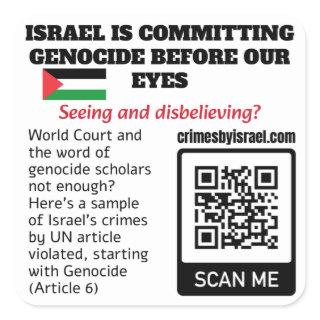 FREE PALESTINE - Israel Crimes UN Article QR Code Square Sticker