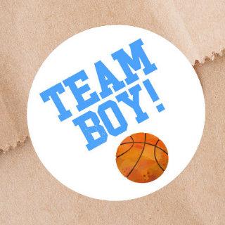 Free Throws Team Boy Gender Reveal Party  Classic Round Sticker