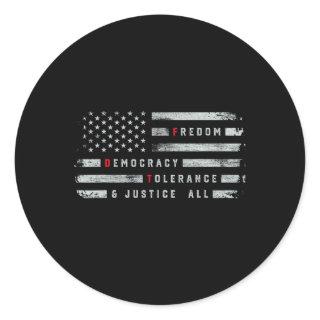 Freedom Democracy Tolerance Justice All Subtle Res Classic Round Sticker