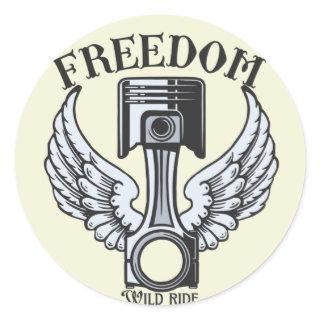 freedom wings pistons vintage motorcycle classic r classic round sticker