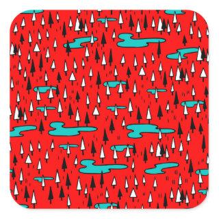 Freehand trees: Scandinavian Christmas pattern. Square Sticker
