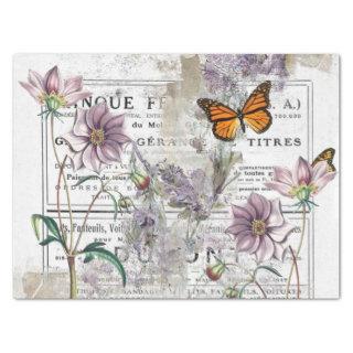 French Ad Butterfly Purple Flower Shabby Decoupage Tissue Paper