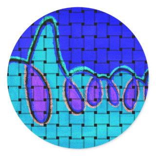 French Blue Abstract with Woven Texture Classic Round Sticker