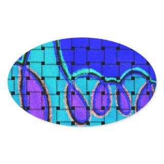 French Blue Abstract with Woven Texture Oval Sticker