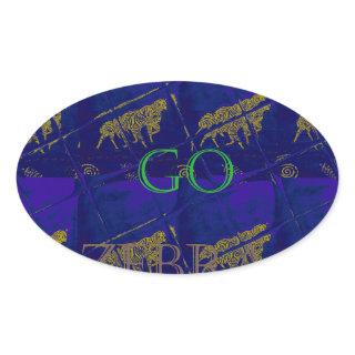 French Blue "Let's Go Zebra" Abstract Print Oval Sticker