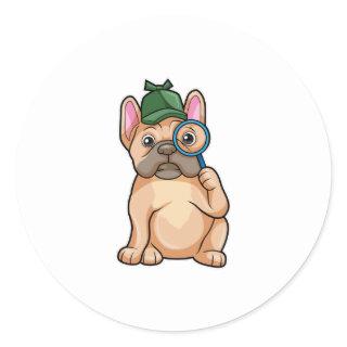 French bulldog as Detective with Magnifying glass Classic Round Sticker
