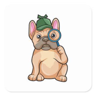 French bulldog as Detective with Magnifying glass Square Sticker