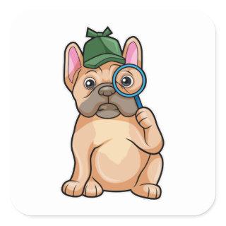 French bulldog as Detective with Magnifying glass Square Sticker
