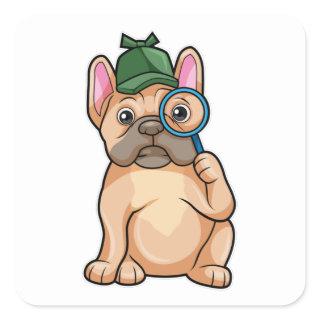 French bulldog as Detective with Magnifying glass Square Sticker