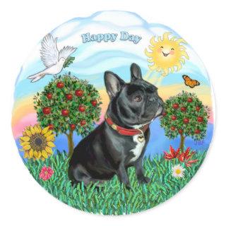 French Bulldog (black-red collar) Classic Round Sticker