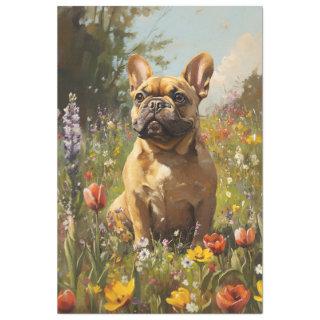 French Bulldog Colorful Wildflower Field Decoupage Tissue Paper