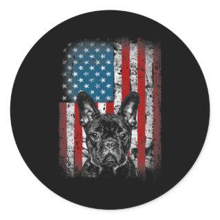 French Bulldog Patriotic USA Flag Design for Classic Round Sticker