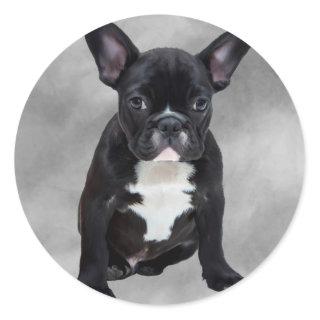 French Bulldog Sitting Watercolor Oil Painting Classic Round Sticker