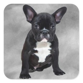French Bulldog Sitting Watercolor Oil Painting Square Sticker