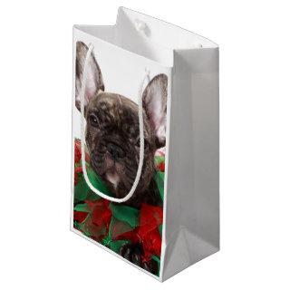French bulldog wearing Christmas collar Small Gift Bag