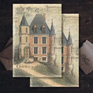 French Chateau Vintage Script Ephemera Decoupage Tissue Paper
