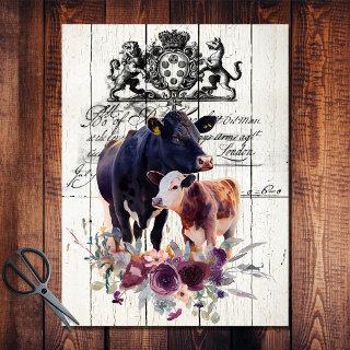 French Country Floral Angus Cows Tissue Paper