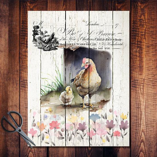 French Country Floral Plymouth Rock Chickens Tissue Paper