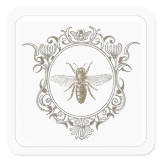 French Countryside Ornate Frame Honeybee Emblem Square Sticker