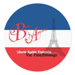 French Flag Eiffel Tower Bon Appetit Classic Round Sticker