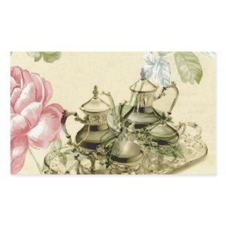 French floral Teacup Teapot Paris Tea Party Rectangular Sticker