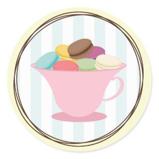French Macarons In Pink Tea Cup Sticker