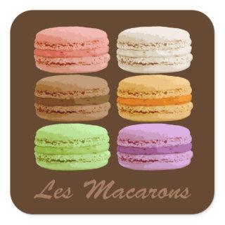 French Macarons, Multi-Colored Pastels Square Sticker